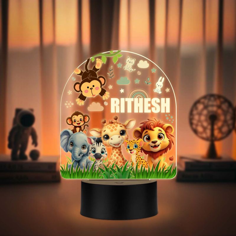 Personalized Cute Animal Jungle UV Print Night Lamp Kids Birthday Return Gift Light